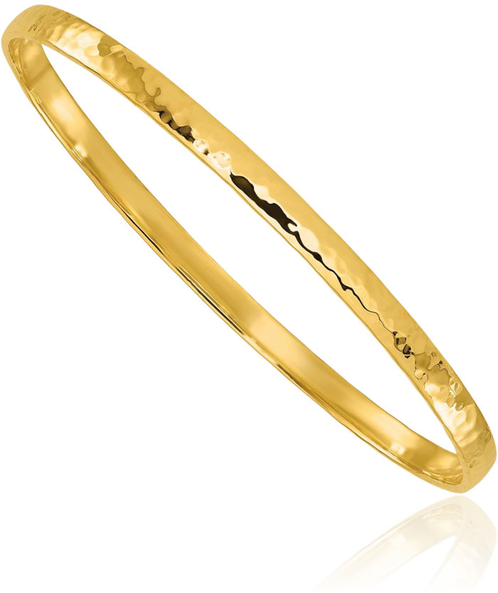 18K Solid Yellow Gold Hammered Slip On Bangle Bracelet