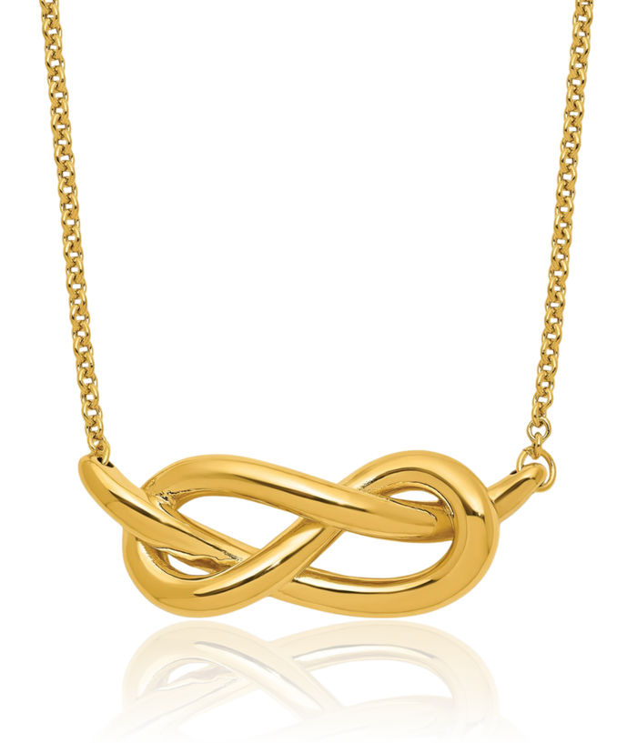 18K Solid Yellow Gold Infinity Twisted Love Knot Symbol Bar Necklace Chain