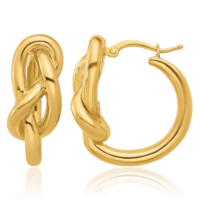 18K Solid Yellow Gold Infinity Twisted Love Knot Symbol Round Medium Hoop Earrings