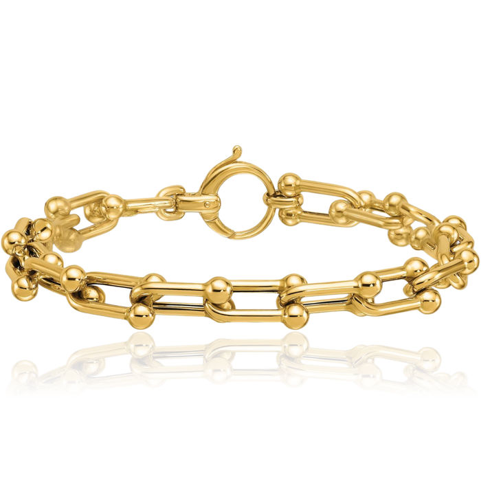18K Solid Yellow Gold Anchor Mariner Link Chain Bracelet