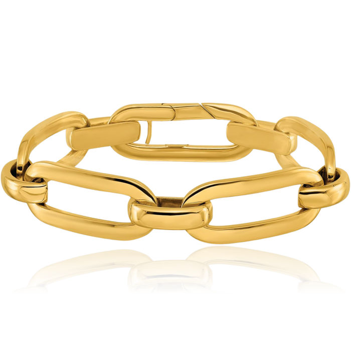 18K Solid Yellow Gold Oval Cable Rolo Link Chain Bracelet