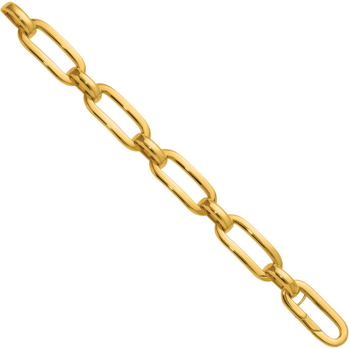 18K Solid Yellow Gold Oval Cable Rolo Link Chain Bracelet