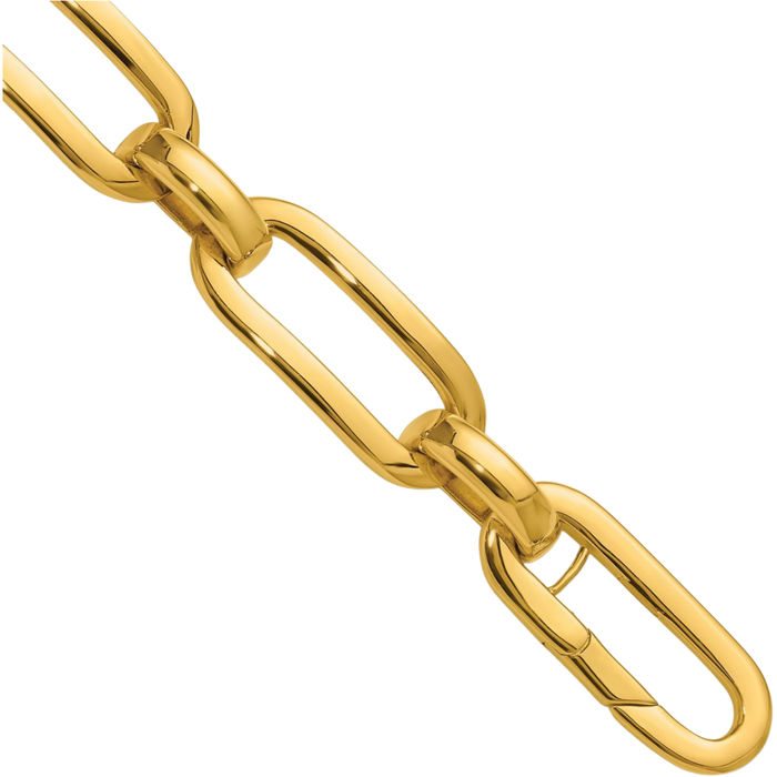 18K Solid Yellow Gold Oval Cable Rolo Link Chain Bracelet