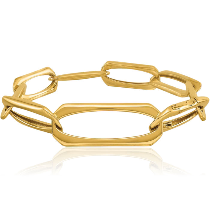 18K Solid Yellow Gold Oval Cable Rolo Link Chain Bracelet