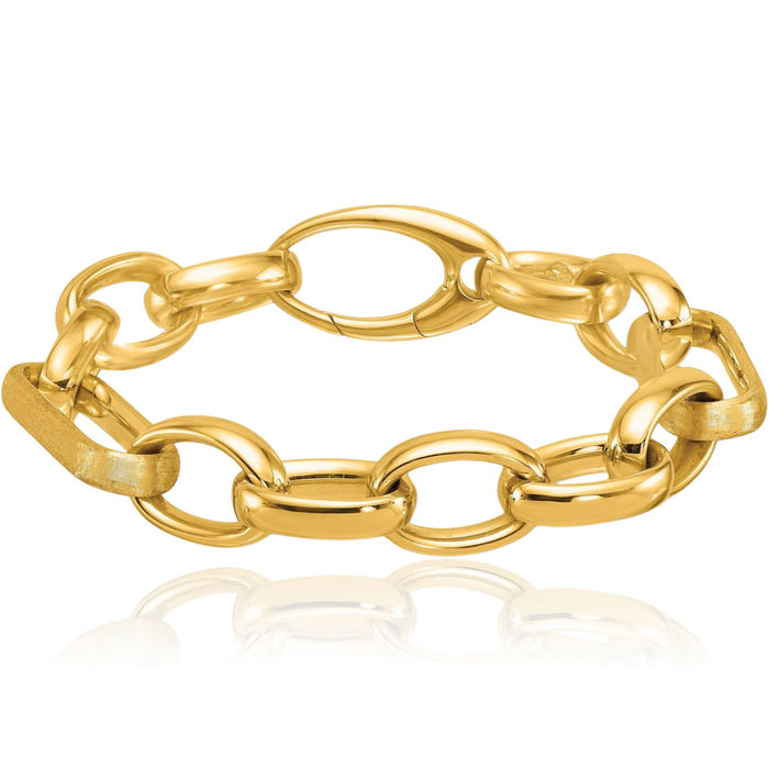 18K Solid Yellow Gold Oval Cable Rolo Link Chain Bracelet