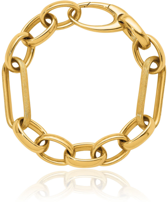 18K Solid Yellow Gold Oval Cable Rolo Link Chain Bracelet