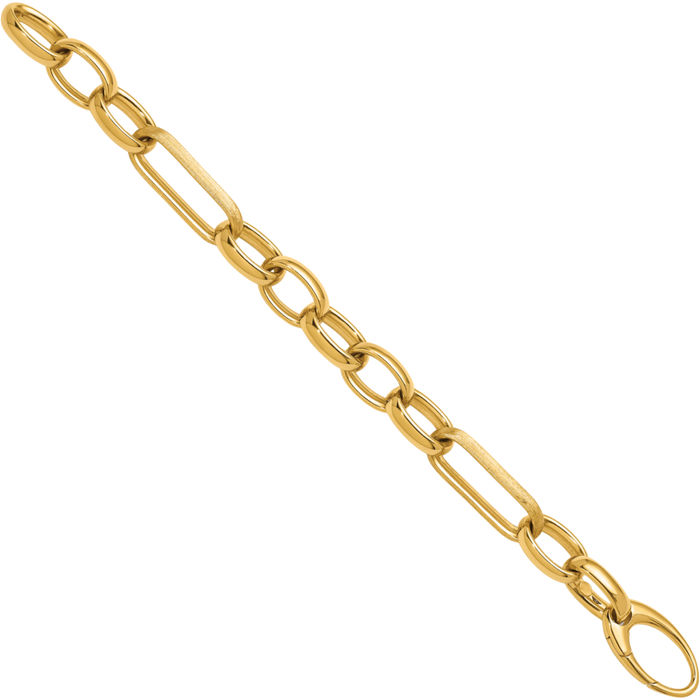 18K Solid Yellow Gold Oval Cable Rolo Link Chain Bracelet