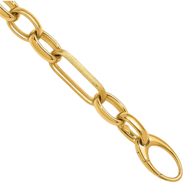 18K Solid Yellow Gold Oval Cable Rolo Link Chain Bracelet