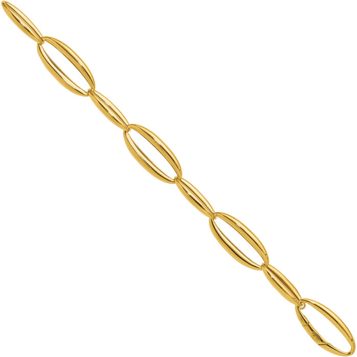 18K Solid Yellow Gold Oval Cable Rolo Link Chain Bracelet