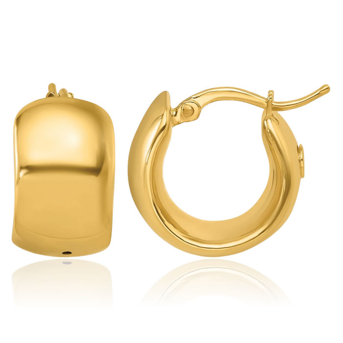 18K Solid Yellow Gold Round Huggie Small Hoop Earrings