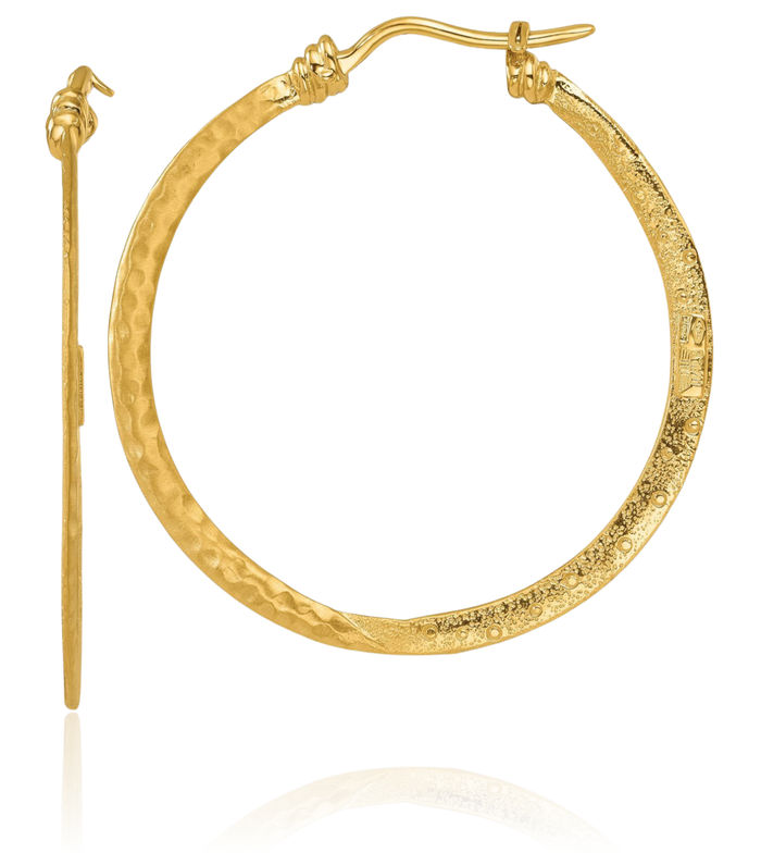 18K Solid Yellow Gold Round Large Hoop Earrings