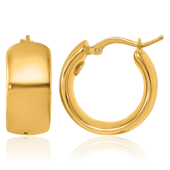 18K Solid Yellow Gold Round Medium Hoop Earrings