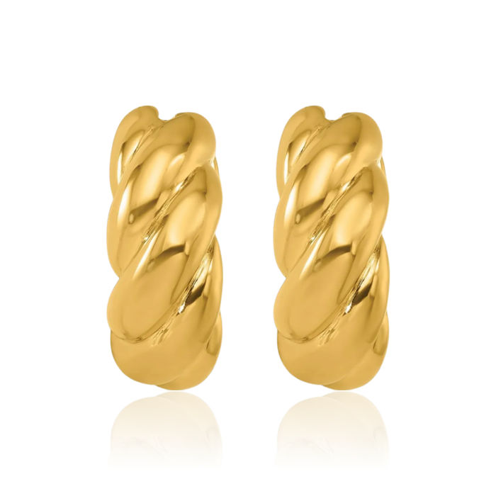 18K Solid Yellow Gold Twisted 7.4x18.6mm Round Small Hoop Earrings