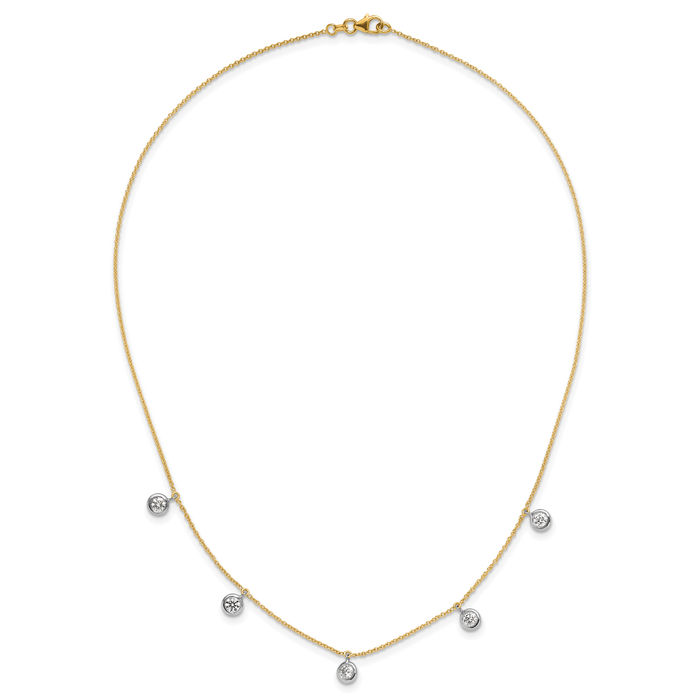 18K Solid Two Tone Gold White Diamond Stations Necklace Chain