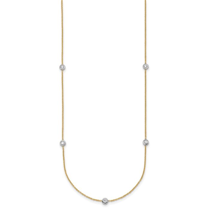 18K Solid Two Tone Gold Lab Diamond Stations Chain Necklace - Picture 9 of 22