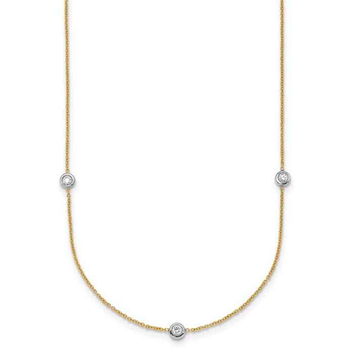 18K Solid Two Tone Gold Lab Diamond Stations Chain Necklace - Picture 8 of 22