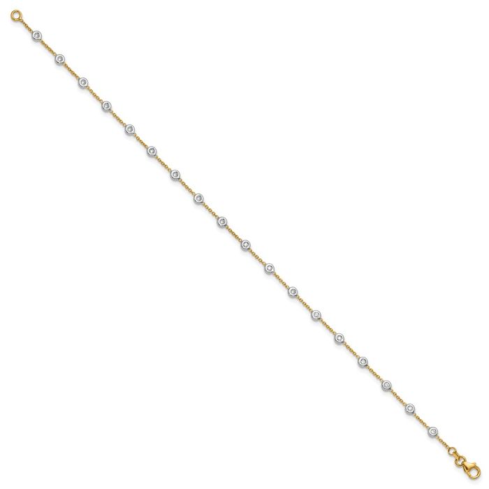 18K Solid Two Tone Gold Diamond Stations Tennis Bracelet - Picture 10 of 12