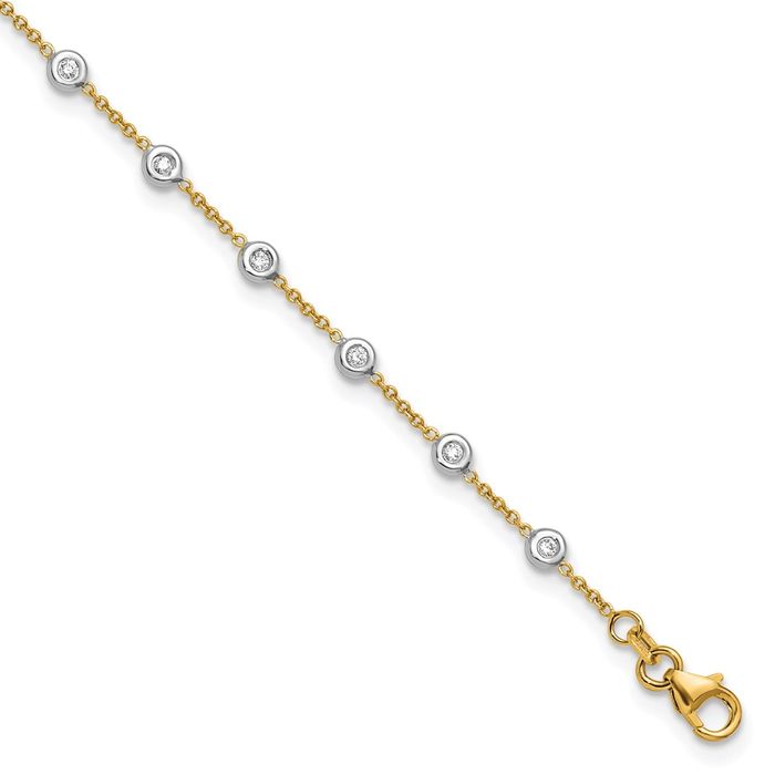 18K Solid Two Tone Gold Diamond Stations Tennis Bracelet - Picture 9 of 12