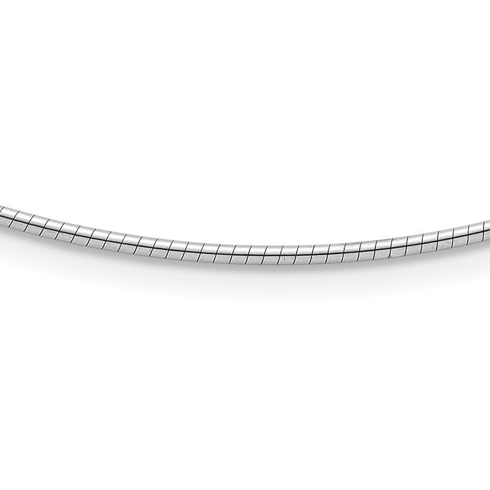 18K Solid White Gold 1.5mm Round Cubetto Omega Snake Chain Herringbone Necklace