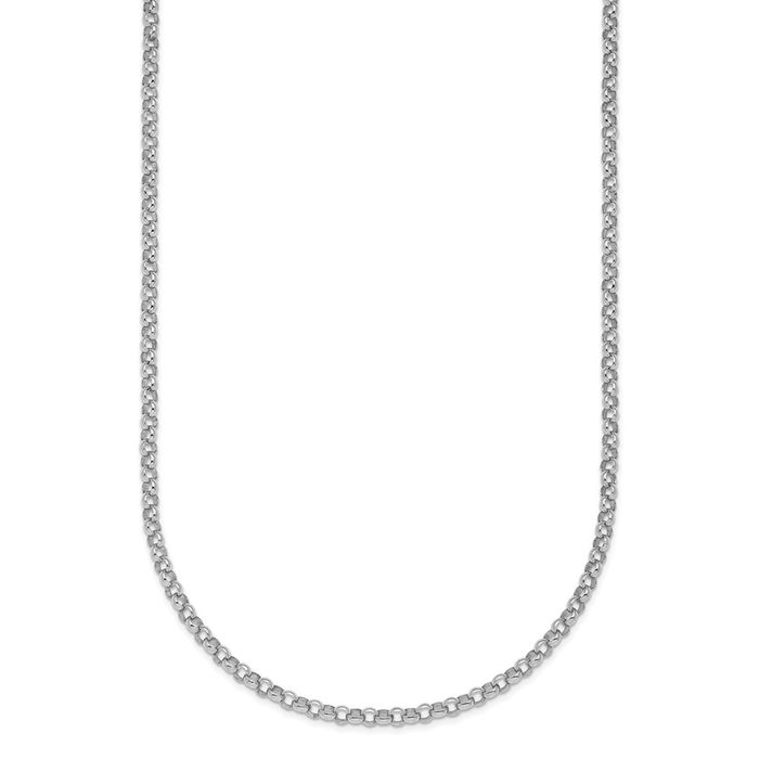 18K Solid White Gold 2.4mm Cable Rolo Link Chain Belcher Necklace