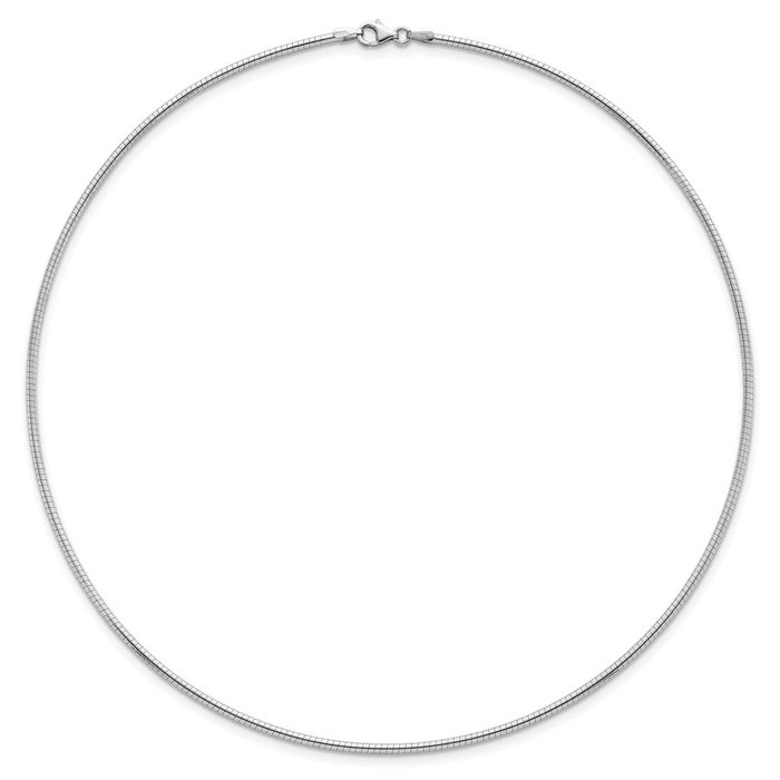 18K Solid White Gold 2mm Round Cubetto Omega Snake Chain Herringbone Necklace