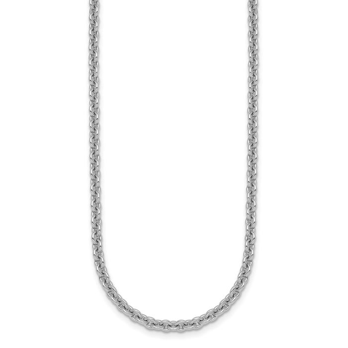 18K Solid White Gold 3mm Cable Rolo Link Chain Belcher Necklace