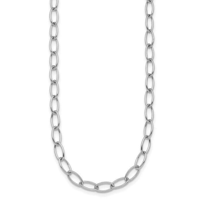 18K Solid White Gold 4.5mm Oval Cable Rolo Link Chain Belcher Necklace