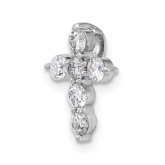 18K Solid White Gold Diamond Holy Cross Floating Chain Slide Pendant Necklace Religious Jesus Christ Charm