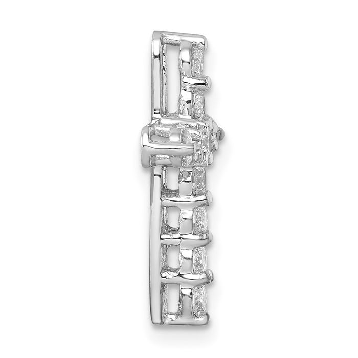 18K Solid White Gold Diamond Holy Cross Floating Chain Slide Pendant Necklace Religious Jesus Christ Charm