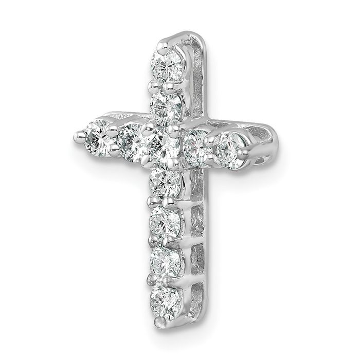 18K Solid White Gold Diamond Holy Cross Floating Chain Slide Pendant Necklace Religious Jesus Christ Charm