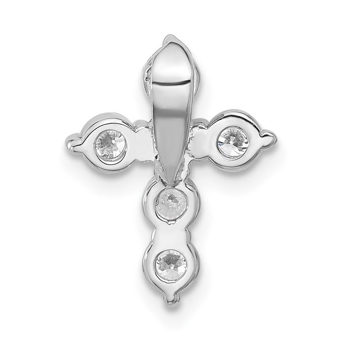 18K Solid White Gold Diamond Holy Cross Floating Chain Slide Pendant Necklace Religious Jesus Christ Charm