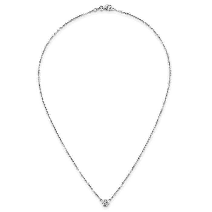 18K Solid White Gold Diamond Solitaire Necklace Chain