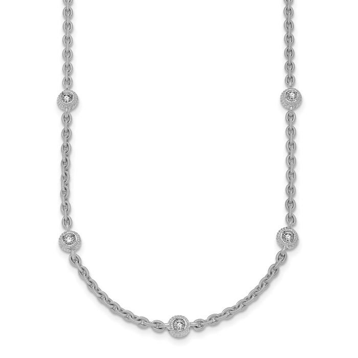 18K Solid White Gold Diamond Station Necklace Chain