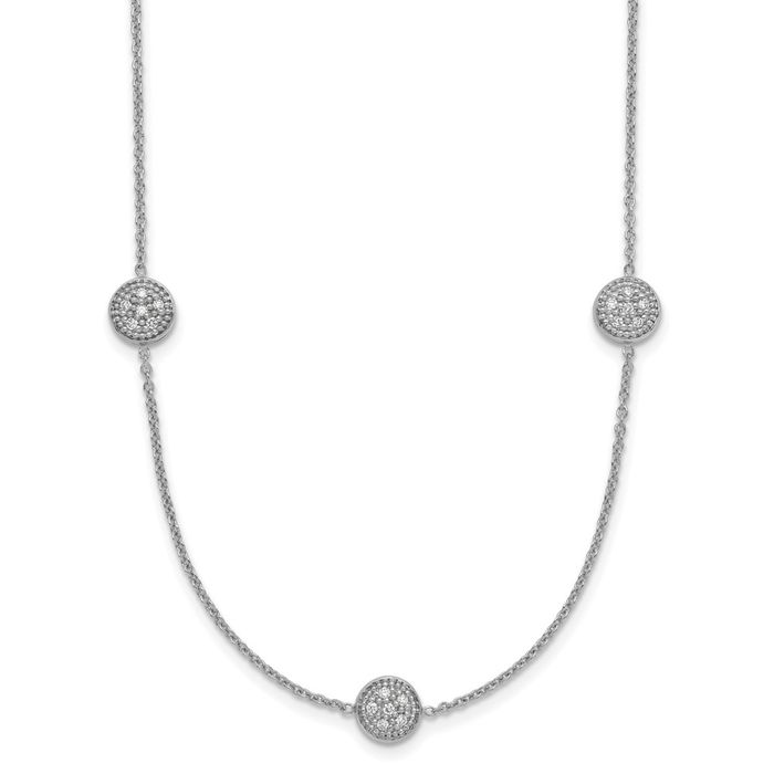 18K Solid White Gold Diamond Station Necklace Chain