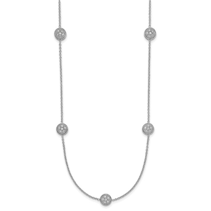 18K Solid White Gold Diamond Station Necklace Chain