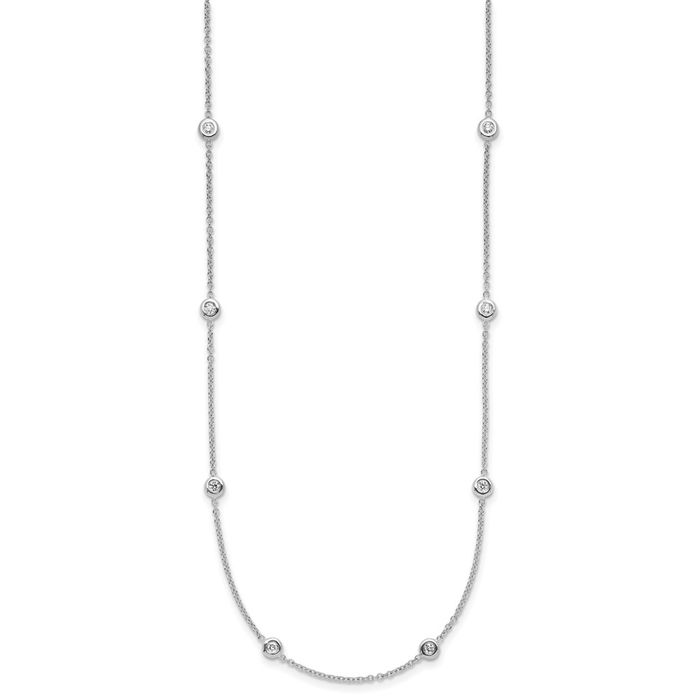 18K Solid White Gold Diamond Stations Necklace Chain