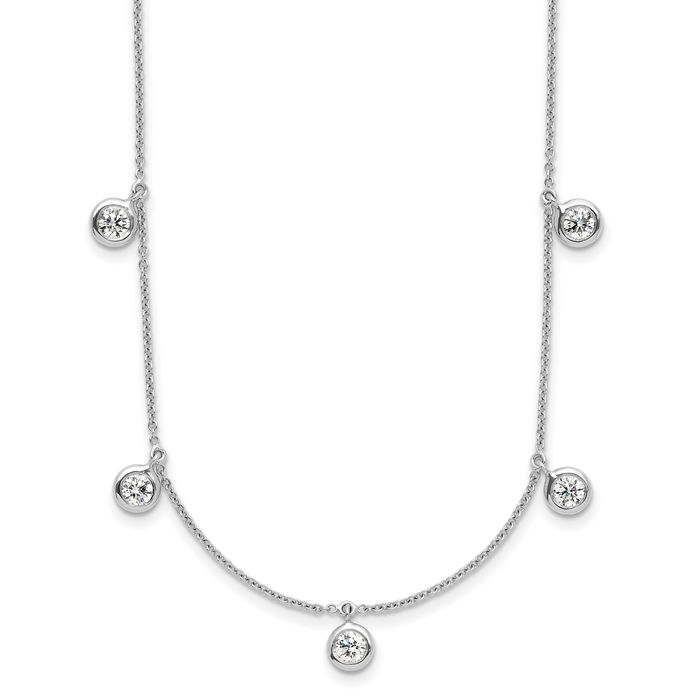 18K Solid White Gold Diamond Stations Necklace Chain