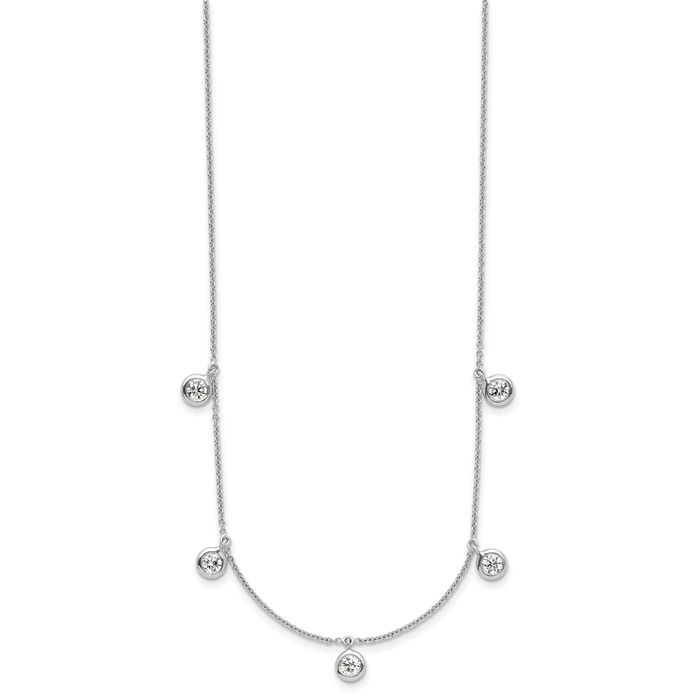 18K Solid White Gold Diamond Stations Necklace Chain