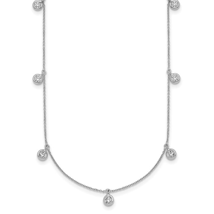 18K Solid White Gold Diamond Stations Necklace Chain