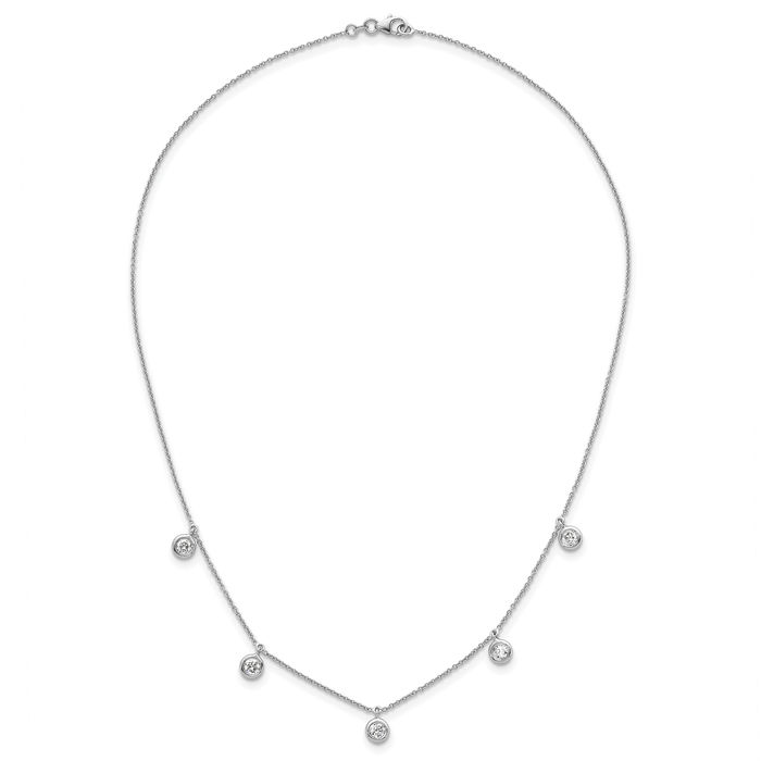 18K Solid White Gold Diamond Stations Necklace Chain