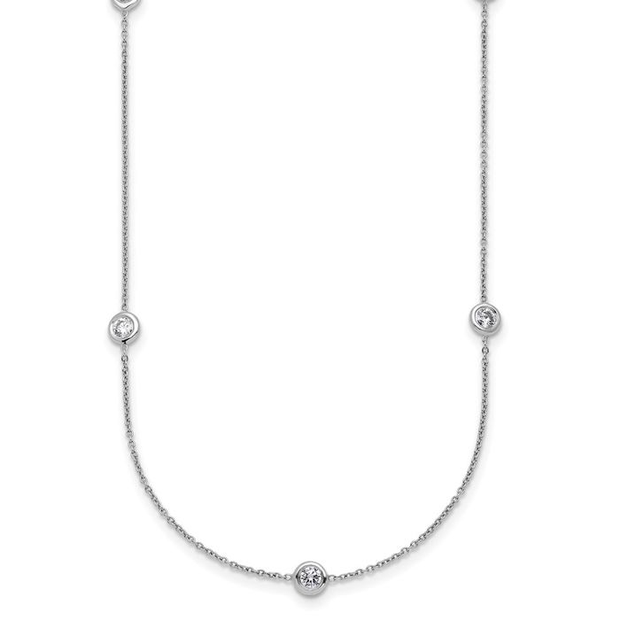 18K Solid White Gold Diamond Stations Necklace Chain