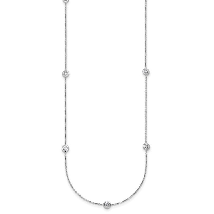 18K Solid White Gold Diamond Stations Necklace Chain