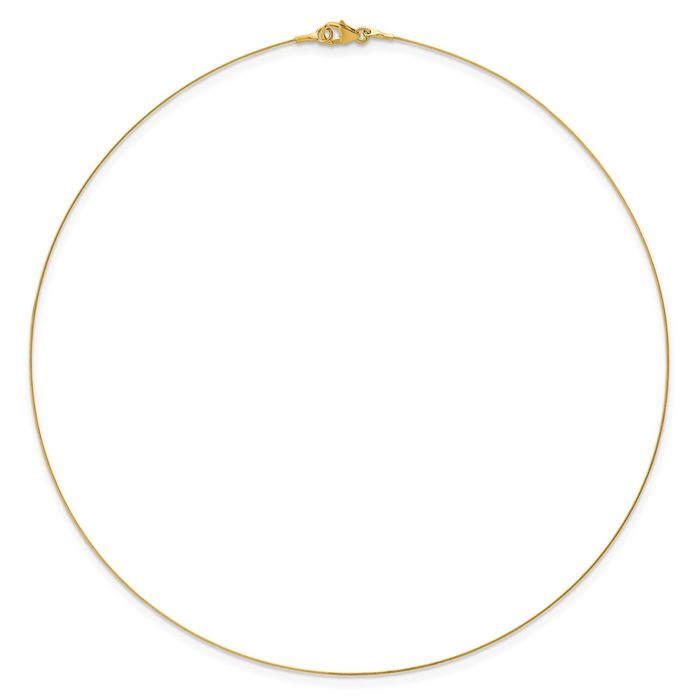 18K Solid Yellow Gold 0.5mm Single Neck Collar Neckwire Chain Cuff Choker Necklace