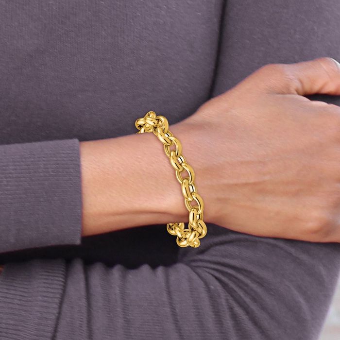 18K Solid Yellow Gold 11mm Cable Rolo Link Chain Bracelet