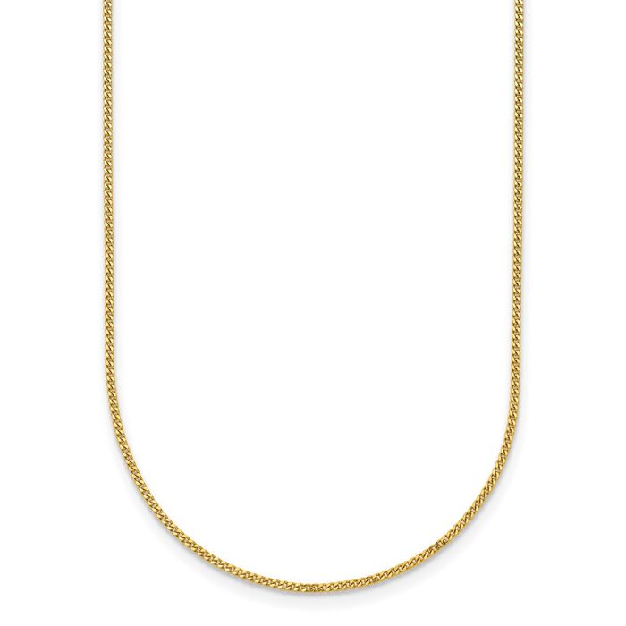 18K Solid Yellow Gold 1.2mm Curb Link Chain Necklace