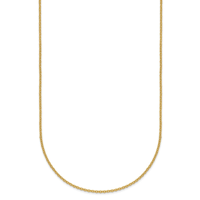 18K Solid Yellow Gold 1.3mm Cable Rolo Link Chain Belcher Necklace