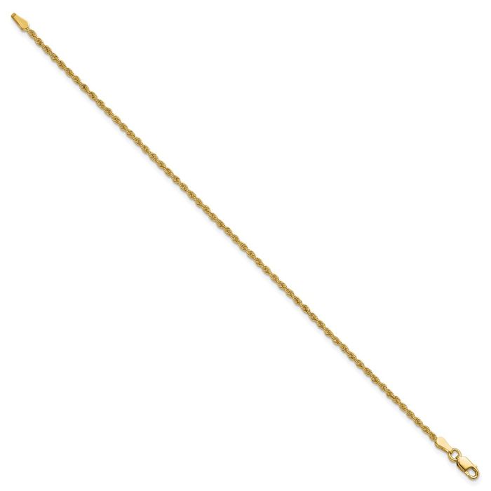 18K Solid Yellow Gold 1.9mm Rope Chain Bracelet