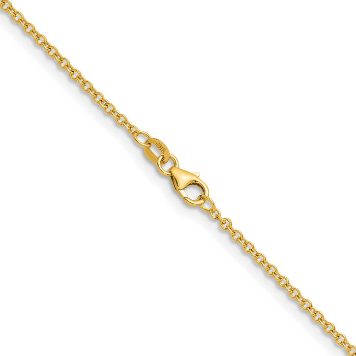 18K Solid Yellow Gold 2mm Cable Rolo Link Chain Belcher Necklace