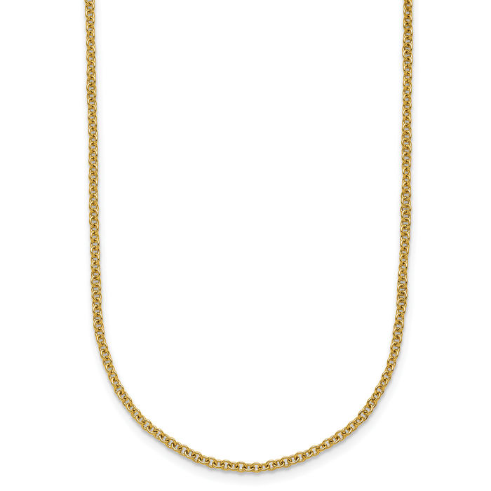 18K Solid Yellow Gold 2mm Cable Rolo Link Chain Belcher Necklace