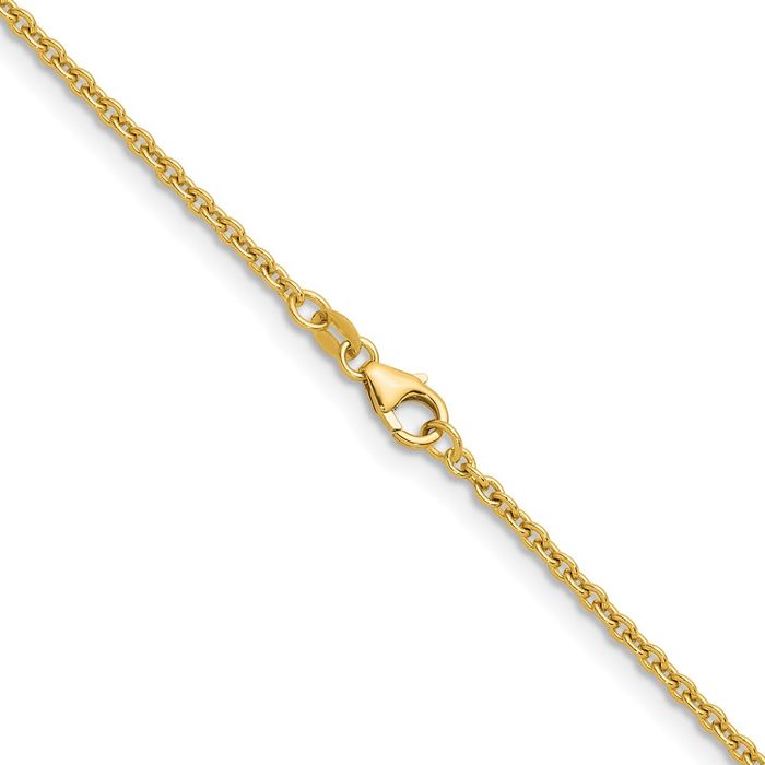 18K Solid Yellow Gold 2.4mm Cable Rolo Link Chain Belcher Necklace